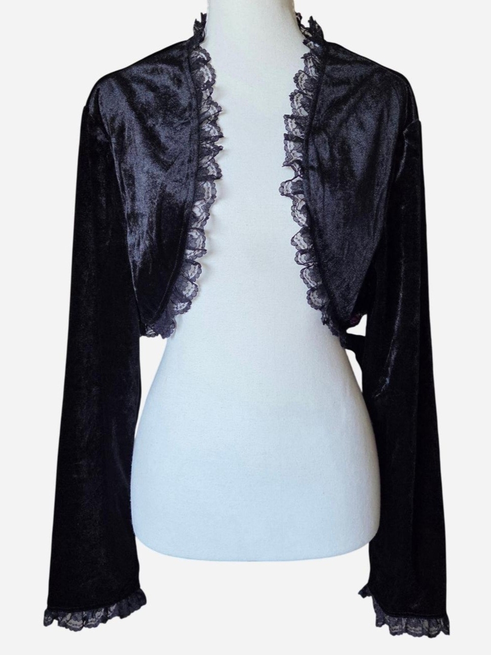 Black velvet bolero jacket lace trim goth Halloween costume XL